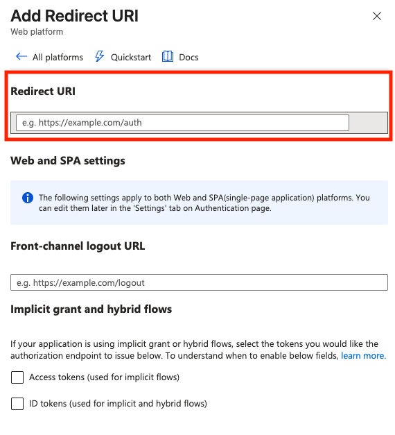 Azure App Redirect Uri